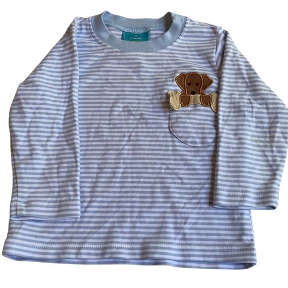 Claire & Charlie Striped Puppy Pocket tee size 24mo - Picture 1 of 3